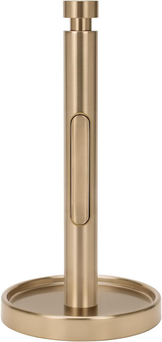 Ivilon Countertop Paper Towel Holder - Weighted Heavy Duty Steel Stand with Non-Slip Base for a Steady One-Handed One Sheet Tear - Fits All Rolls - Warm Gold by Ivilon