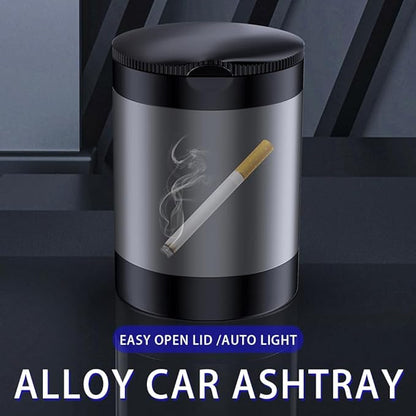 Ashtray with Lid,Smokeless Ashtray for Cup Holder Smell Proof,Detachable Stainless Steel Car Ash Tray with LED Auto Light, for Most Car, Office, Home (Grey)