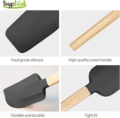 Silicone Spatula Set, Food Grade Rubber Spatula-4 Piece Nonstick Rubber Spatulas, Spoonula, Jar Scraper for Cooking, Baking, Mixing, Frosting - Heat Resistant Up to 600°F (4 Pcs Spatula Black) - Image 7