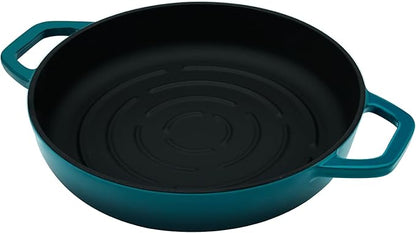 Flavehc Bread Oven Cast Iron Bread Dutch Oven with Cloche Lid for Bread Baking Darkcyan Enameled Cast Iron Bread Oven with Dome Lid for Sourdough, 9.8 Inches - Image 4