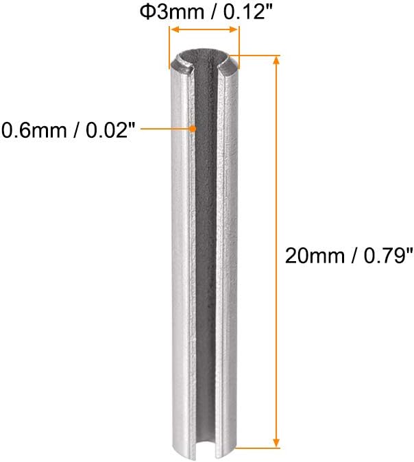uxcell Slotted Spring Pin - M3 x 20mm 304 Stainless Steel Split Spring Roll Dowel Pins Plain Finish 20Pcs