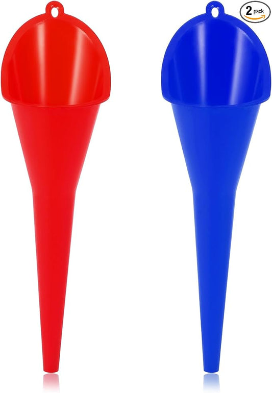 2 PCS Oil Funnel, Multi-Purpose Plastic Long Neck Oil Funnel, Automotive Use Funnels for Filling Oils Lubricants Water Diesel, Kitchen Funnels for Filling Bottles Jars (Blue+Red)