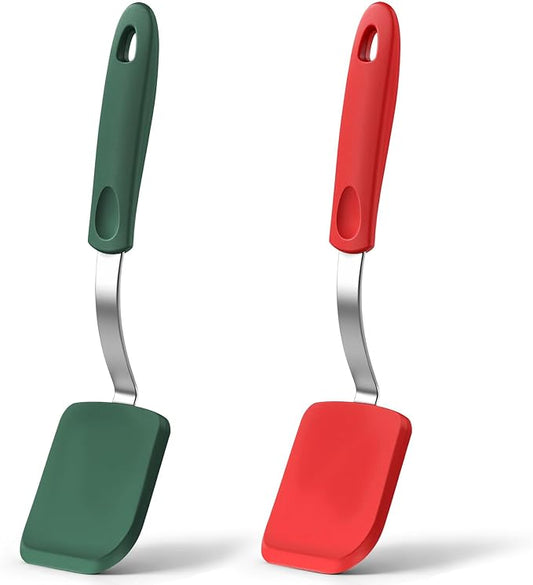 Silicone Cookie Spatula Turner 2 Pack Mini Brownie Spatula Flexible Kitchen Small Silicone Turner for Nonstick Cookware Heat Resistant No Scratch Flipper for Egg Pancake(Red, Green) by Yetene