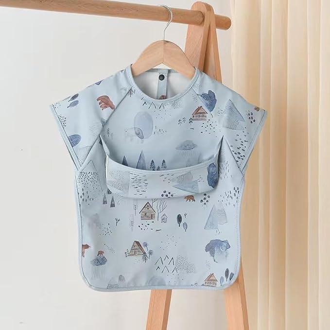 Waterproof Baby Bibs,Infant Toddler Extra Cover Feeding Bib With Food Catcher,Easy Clean & Washable