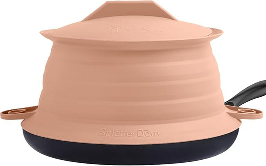 L.I.Q Silicone Splatter Guard – Fits 10 and 12 Inch Pots (25 and 30 Centimeters) – Microwave Safe and Durable SplatterDom - Includes 10” Lid - Food and Oil Splash Guard (Terra Cotta, Large)