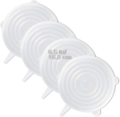 LELE LIFE 4 Pack Same Size Silicone Stretch Lids, Thicker Reusable Sturdy Silicone Container Cover, Expandable Food Storage Covers, Dishwasher and Freezer Safe, 6.5in(16.5cm)