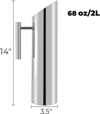 Hiceeden Stainless Steel Water Pitcher, 68oz/2L Modern Metal Pitcher with Ice Guard, Silver Carafe Drink Jug with Handle, Homemade Beverage Container for Juice, Coffee, Milk, Iced/Hot Tea - Image 2