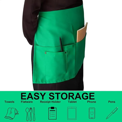 TiwerlfeServer Waist Aprons with 5 Pockets - 11.5 Inch Waterdrop & Oil Resistant Waitress Waiter Half Apron
