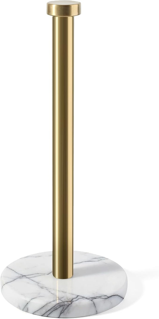 Koville Paper Towel Holder Countertop, Standing Paper Roll Holder with 6" Weighted Marble Base, Stone Paper Towel Holder with Gold Stainless Steel Rod for Kitchen Bathroom (Milas Lilac)