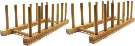INNERNEED Bamboo Wooden Plate Racks Dish Stand Holder Kitchen Storage Cabinet Organizer for Dish/Plate/Bowl/Cup/Pot Lid/Cutting Board (Pack of 2) by INNERNEED