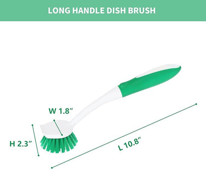 Dish Brush with Handle, 2 Pack Scrub Brushes with Built-in Scraper for Cleaning Kitchen, Pots, Pans and Sink, Scrubber Washing Tools, Green - Image 7