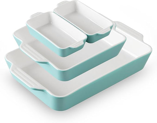 Sweejar Ceramic Bakeware Set of 4, Casserole Dishes for Oven, Rectangular Baking Dish with Handles, Lasagna Pans Deep for Cooking, Gratin, Roasting, Banquet and Daily Use (Turquoise) by Sweejarco1949