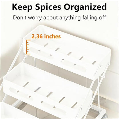 Ceetug 3 Tier Foldable Spice Rack for Countertop Iron Kitchen Seasoning Organizer for Cabinet, White - Image 6