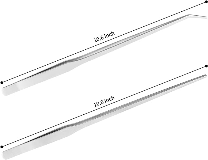 Fri4Free 2PCS Long Aquarium Tweezers - 10.6" Straight and Curved Tweezers, Stainless Steel Reptile Feeding tongs, Terrarium Aquascape Tools Feeder for Lizards, Bearded Dragon Snake Tank Accessories - Image 2