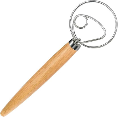Polly Online Dough Whisk,Wooden Handle Danish Sourdough Whisk with Stainless Steel Dough Hook for Bread, Pastry or Pizza Dough 13 Inch 1-PACK by PollyOnline