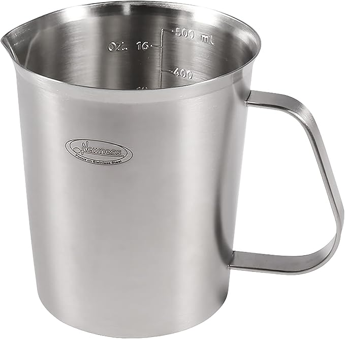 Newness Stainless Steel Measuring Cup, Metal Measuring Cup with Handle (Upgraded, 3 Marking Including Cup/ML/Ounce Scale), 16 Ounces (0.5 Liter, 2 Cup) by Newness