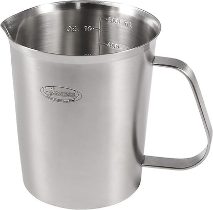 Newness Stainless Steel Measuring Cup, Metal Measuring Cup with Handle (Upgraded, 3 Marking Including Cup/ML/Ounce Scale), 16 Ounces (0.5 Liter, 2 Cup) by Newness