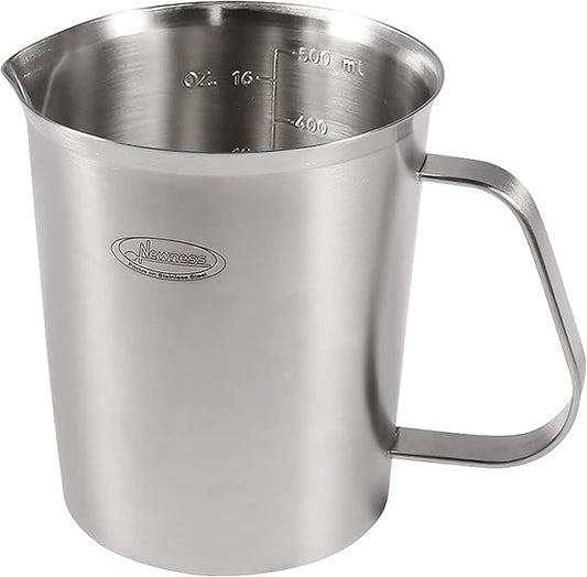 Newness Stainless Steel Measuring Cup, Metal Measuring Cup with Handle (Upgraded, 3 Marking Including Cup/ML/Ounce Scale), 16 Ounces (0.5 Liter, 2 Cup) by Newness