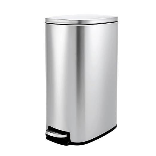 Garvee 13 Gallon Slim Kitchen Trash Can, Narrow Stainless Steel Step-On Pedal Garbage Can with Soft Close Lid, Removable Inner Bucket, Space-Saving Trash Bin for Kitchen, Bathroom, Office, Silver