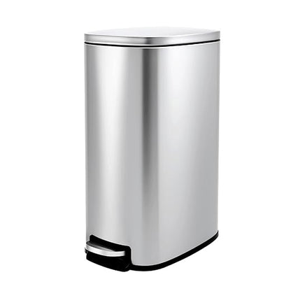 Garvee 13 Gallon Slim Kitchen Trash Can, Narrow Stainless Steel Step-On Pedal Garbage Can with Soft Close Lid, Removable Inner Bucket, Space-Saving Trash Bin for Kitchen, Bathroom, Office, Silver