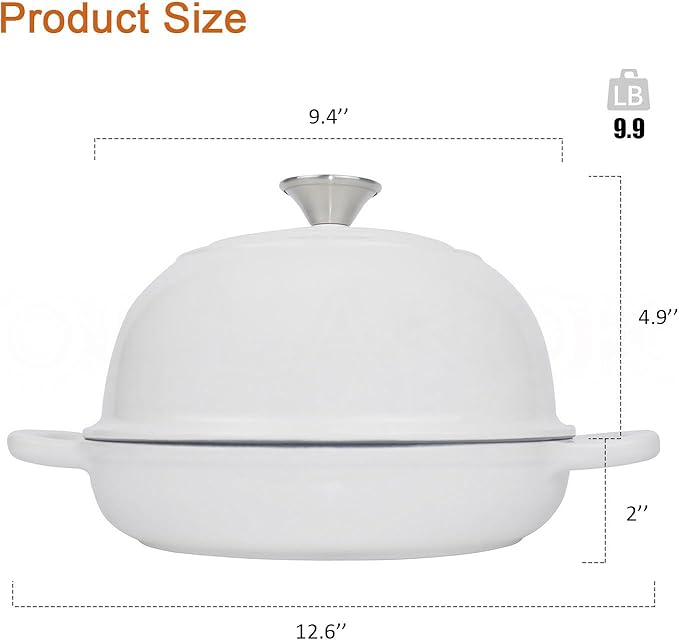 Dutch Oven for Bread Baking Bread Oven for Sourdough Bread Baking, Enameled Cast Iron Dutch Oven Pot with Lid 5 qt Cast Iron Bread Pan, White - Image 3
