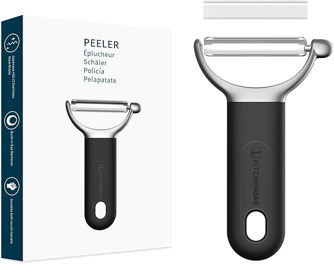 KITCHENDAO Swivel Vegetable Potato Peeler for Kitchen, Japanese Stainless Steel Sharp Blade, Heavy Duty Die-cast Construction Y Peeler, Built-in Eye Remover, Soft-touch Handle, Dishwasher Safe, Black by KITCHENDAO