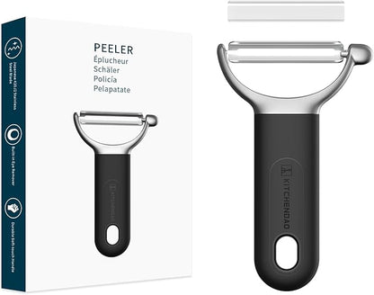 KITCHENDAO Swivel Vegetable Potato Peeler for Kitchen, Japanese Stainless Steel Sharp Blade, Heavy Duty Die-cast Construction Y Peeler, Built-in Eye Remover, Soft-touch Handle, Dishwasher Safe, Black by KITCHENDAO