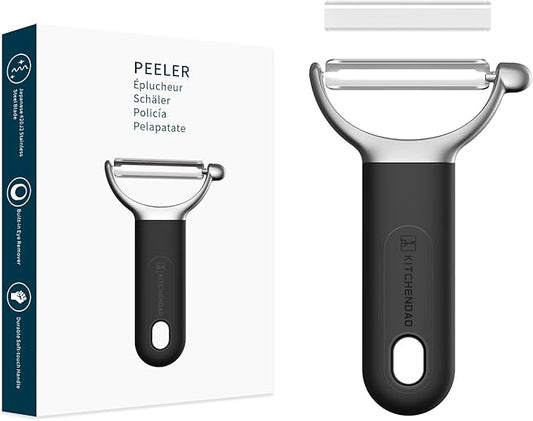KITCHENDAO Swivel Vegetable Potato Peeler for Kitchen, Japanese Stainless Steel Sharp Blade, Heavy Duty Die-cast Construction Y Peeler, Built-in Eye Remover, Soft-touch Handle, Dishwasher Safe, Black by KITCHENDAO