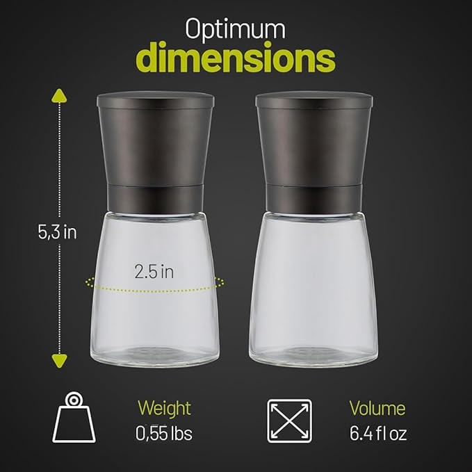 ZOLMER® Premium Stainless Steel Salt and Pepper Grinder Set manual | Adjustable Ceramic Grinder for Salt & Pepper- Black Pepper mill, Salt Grinder & Chili Mill [no spice included] (Small Black)