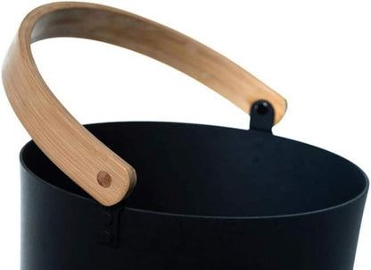 Sauna Bucket and Ladle Set, 1.85 Gallons (7L) Large Aluminum Sauna Bucket with Long Wooden Handle Spoon, SPA Shower Accessories, Saunas Accessories Set for Home Saunas (Color:Black)