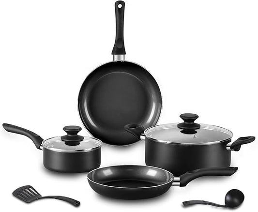 BECIGAR 8pcs Black Ceramic Pots and Pans Set, Cooking Pan Set,Cooking Pot Set Ceramic Pan Set, Nonstick Cookware Set, Induction Safe Kitchen Cooking Set with Frying Pans, Saucepans, shovel and Ladle by BecigarCookware