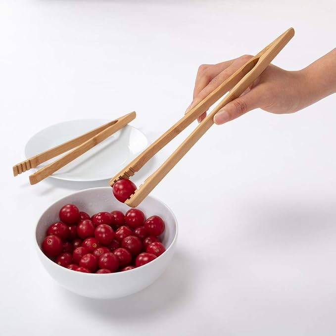 DUJEN 2 Pieces Bamboo Toast Tongs, 10.2 Inches Long Wood Toaster Tongs with Anti-slip Design, Tongs for Cooking with Cooking Oil Coating - Image 6