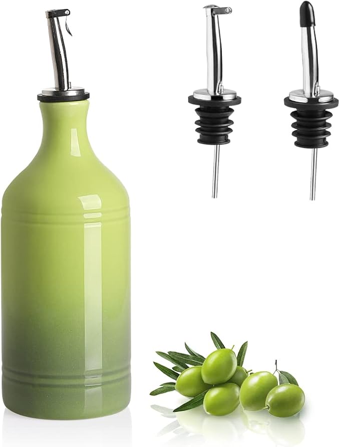 Sweejar Ceramic Olive Oil Dispenser Bottle, Opaque Oil Cruet Protects to Reduce Oxidation, Suitable for Storage Vinegar, Coffee Syrups & Other Liquids, Pack of 1, 15.5 Fl Oz(Gradient Green) by Sweejarco1949