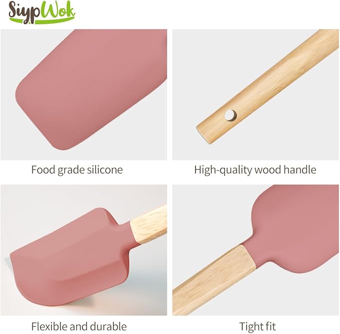 Silicone Spatula Set, Food Grade Rubber Spatula-5 Piece Nonstick Rubber Spatulas, Spoonula, Jar Scraper for Cooking, Baking, Mixing, Frosting - Heat Resistant Up to 600°F (5 Pcs Pink) - Image 8