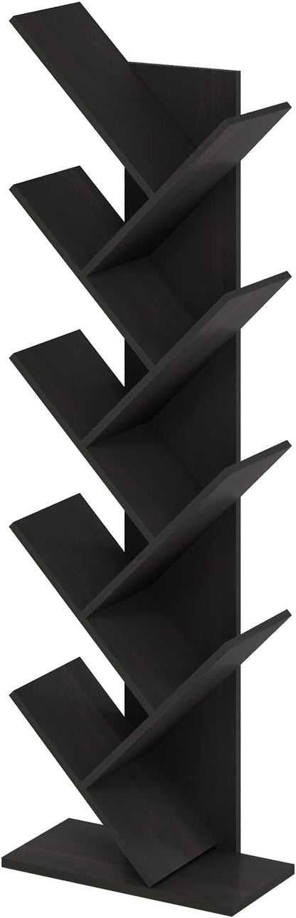 Furinno TREE Book Shelf, 9-Tier Bookshelf, Tree Bookcase with Angled Open Shelf, 8.4 x 15.7 x 50.9, for Room Decor, for Living Room, Bedroom, Home Office, Espresso - Image 4