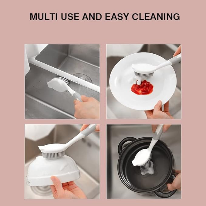 Dish Scrubber, Silicone Soft Bristles Scrub Brush with Scraper Tip, Comfortable Grip Brushes for Kitchen Sink, Pans, Pots, Skillet, Vegetable, Fruit, Potato Cleaning (White/Grey) - Image 6