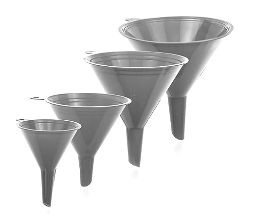 Funnel Gray in 4 Different Sizes (122, 101, 76 & 50mm) Durable & Non-Toxic Food Grade Plastic -Funnels for Filling Bottles or Containers – Ideal for Kitchen, Garage & Labs by LIQVEE