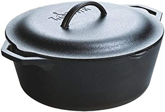 Lodge Cast Iron Dutch Oven - Loop Handle Cooking Vessel - Even Heat Retention - Oven-Safe, Versatile Pot - 7 Quart by Lodge