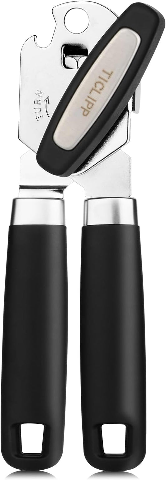 Stainless Steel Manual Rotary Opener, Heavy Duty Ergonomic Arthritis Friendly Handheld Mechanic Tool for Seniors & Arthritic Hands, Black