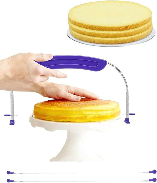 Purple Cake Cutter Slicer Leveler, Premium Food Grade Stainless Steel Cake Leveler & Slicer, Adjustable Cake Leveler for Leveling and Molding Professional Baking Tool with 2 Extra Wires