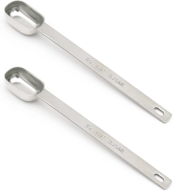 2PCS 3/4tsp (1/4tbsp, 3.75ml) Single Measuring Spoon, Stainless Steel Long Handle Individual Teaspoons Only by BERYLER