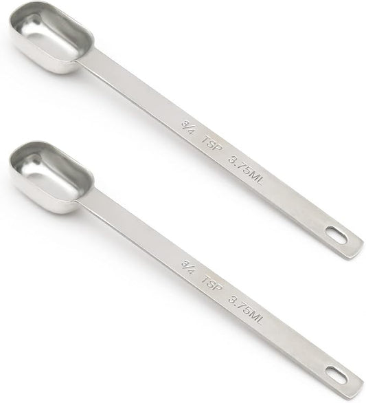 2PCS 3/4tsp (1/4tbsp, 3.75ml) Single Measuring Spoon, Stainless Steel Long Handle Individual Teaspoons Only by BERYLER