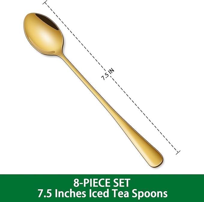 7.5 Inch Gold Iced Tea Spoons,Set Of 8 Stainless Steel Long Coffee Spoons,Long Handle Stirring Spoon For Dessert,Coctails,Ice Cream,Milk,Iced Teaspoons For Bar - Image 3