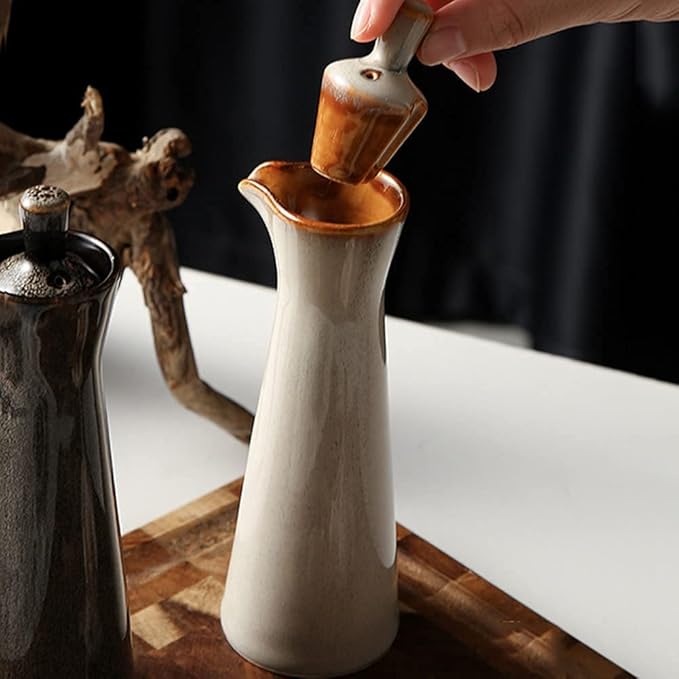 Small Ceramic Olive Oil Dispenser Bottle for Storage Of Oil, Vinegar, Soy Sauce, 120ml / 4oz - Beige