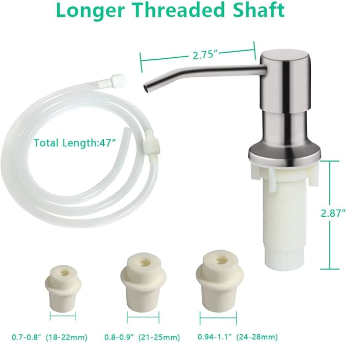 Soap Dispenser for Kitchen Sink, Built in Sink Soap Dispenser (Brushed Nickel), Countertop Soap Dispenser Pump with 47" Extension Tube kit, No Need to Fill Little Bottle Again (Longer Thread Shaft) - Image 6