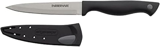 Farberware Edgekeeper 4.5-Inch Fine Edge Utility Knife with Self-Sharpening Blade Cover, High Carbon-Stainless Steel Kitchen Knife with Ergonomic Handle, Razor-Sharp Knife, Black by Farberware