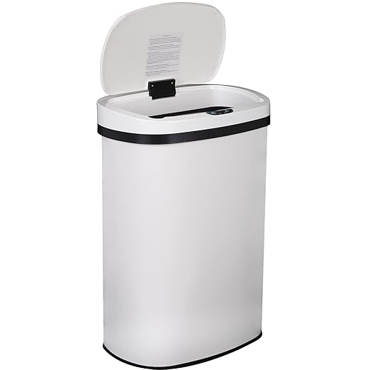 13 Gallon 50 Liter Garbage Can Kitchen Trash Can with Lid Automatic Sensor Touch Free Stainless Steel Waste Bin for Bathroom Bedroom Home Office,White by FDW
