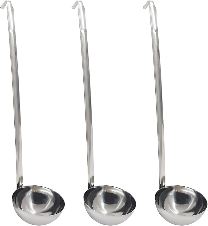10 Oz Stainless Steel Ladle, 3 Pcs Sturdy Soup Ladle, 15" Long Handle Length for Stirring, Portioning and Serving Soup and Stew in Restaurants and Home (4.17" Bowl Diameter） by Auvotuis