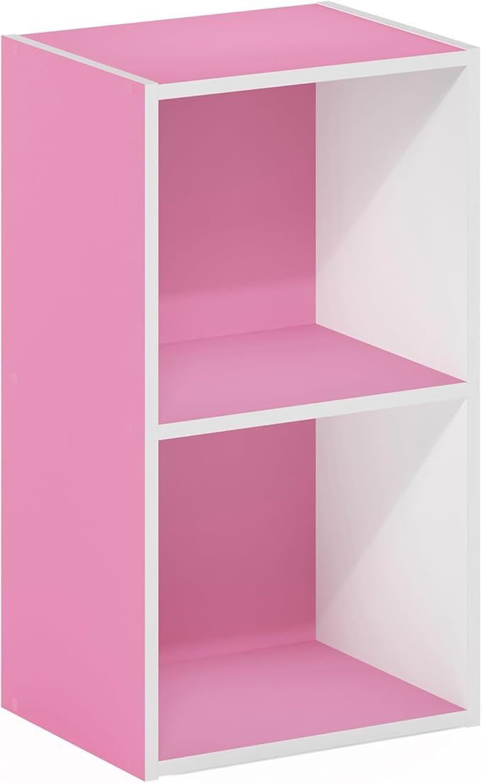 Furinno PASIR Book Shelf, 2-Tier Modern Bookshelf, Open Shelves Bookcase 9 x 12 x 21, Easy Assembly, for Living Room, Bedroom, Home Office, Pink/White - Image 6