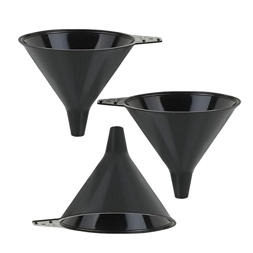 Plastic Funnel Set, Kitchen Funnels for Filling Bottles, Automotive Oil Funnels for Liquid Lubricants and Fluids, Leak-Proof Design Fits Cars, Motorcycles & Home Containers, Black